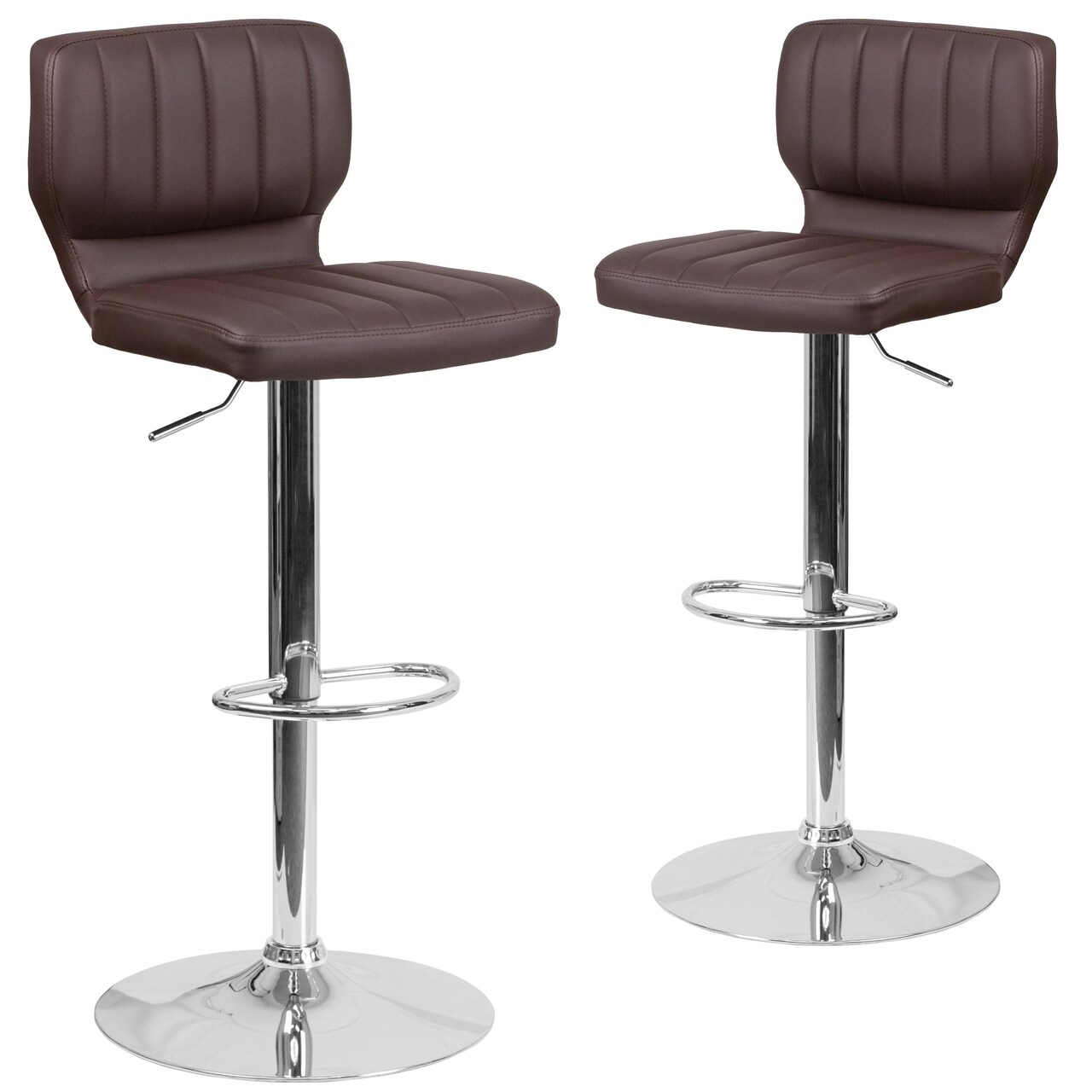 Merrick Lane Set of Two Swivel Bar Stools with Vertical Stitched Back and Adjustable Chrome Base with Footrest